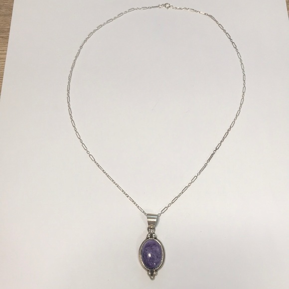 C Yazzi Navajo Pendant Necklace Sterling Silver Violet Charoite Native American - Picture 2 of 7